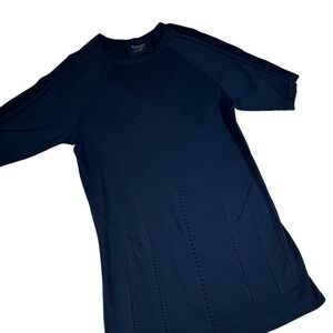 Athleta Momentum Seamless Short Sleeve Top Navy Blue Mesh M 444823